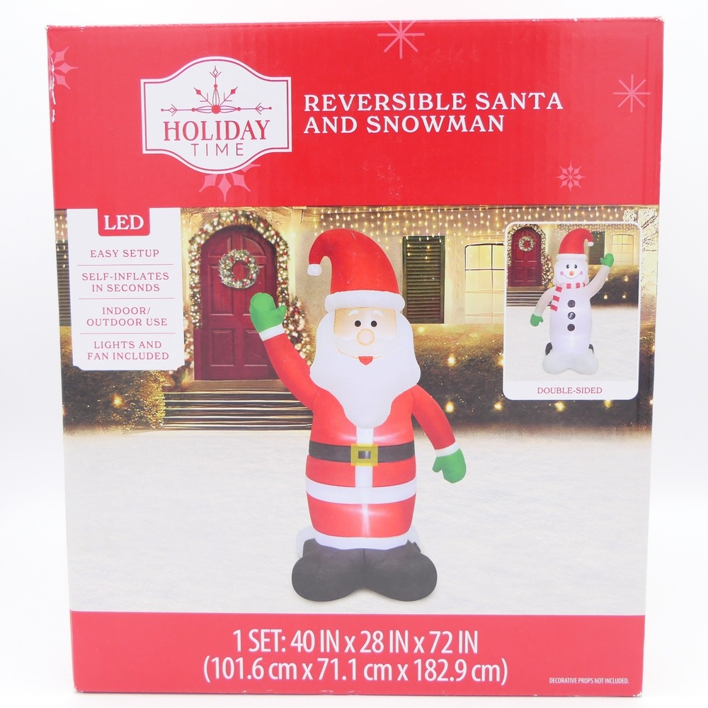 Holiday Time Reversible Santa & Snowman LED Light Inflatable 6 ft Double Sided